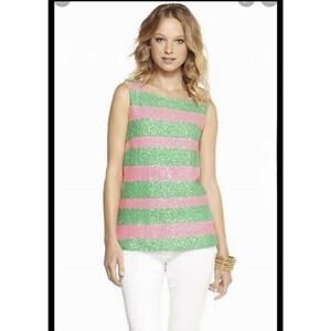 NWOT Lilly Pulitzer Regina Tropical Pink Green Striped Sequins Tank Top Medium